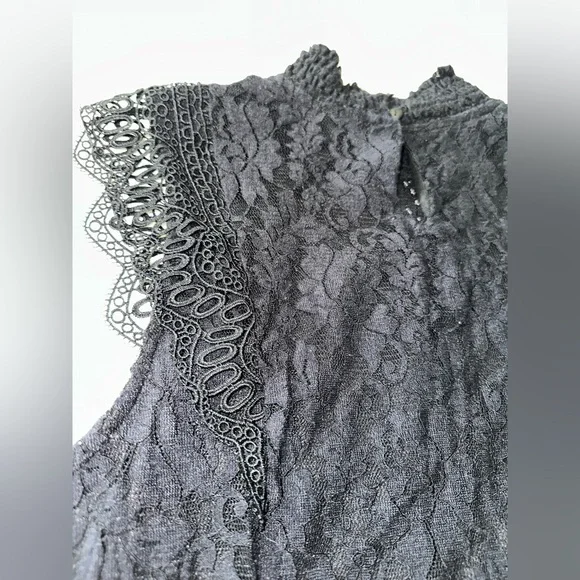 🔴Cable & Gauge Black Ruffled Lace Blouse Size XL - Picture 5 of 12